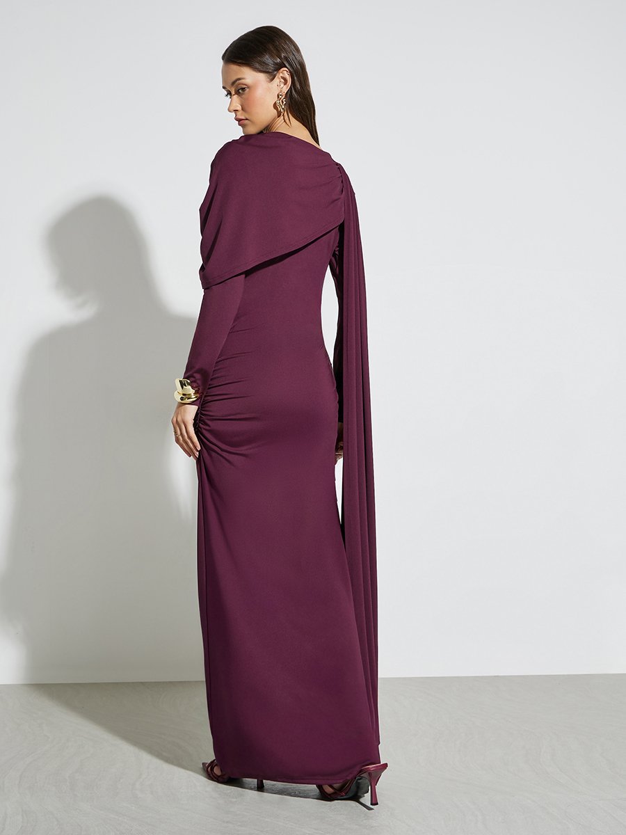 Purple Ruched Draped Maxi Dress