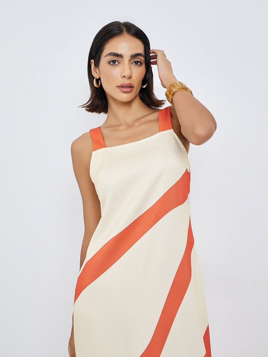 Square Neck Printed Shift Maxi Dress