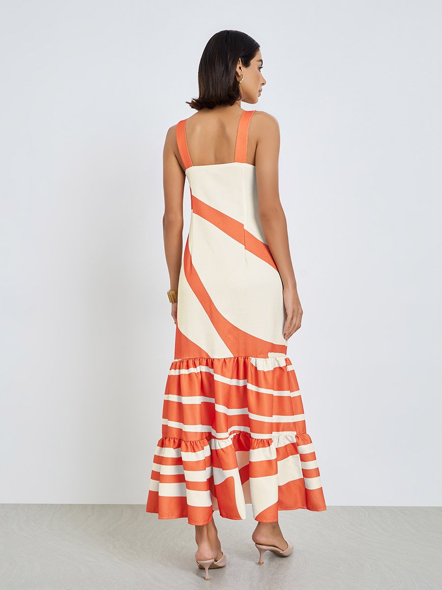 Square Neck Printed Shift Maxi Dress