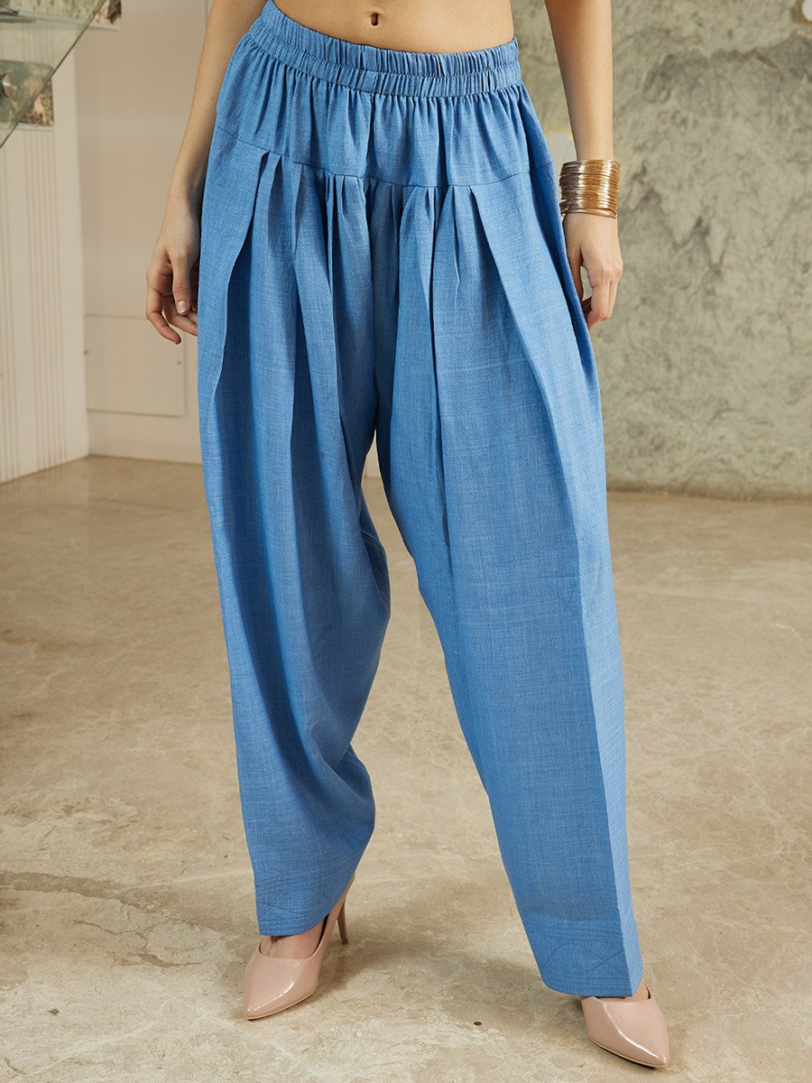 Blue Bead Longline Tunic and Farshi Salwar Co-ords