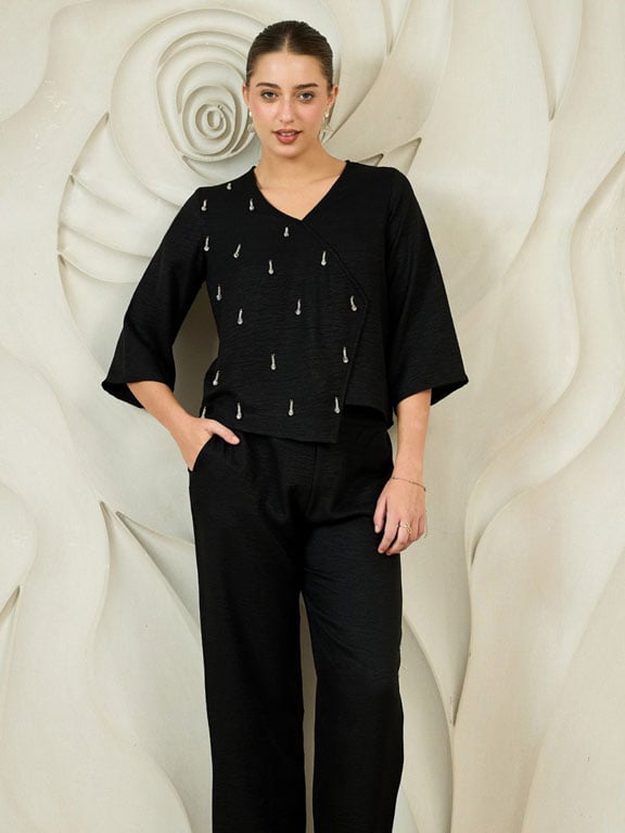 Black Embellished Top and Pants Co-ords