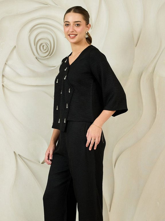 Black Embellished Top and Pants Co-ords
