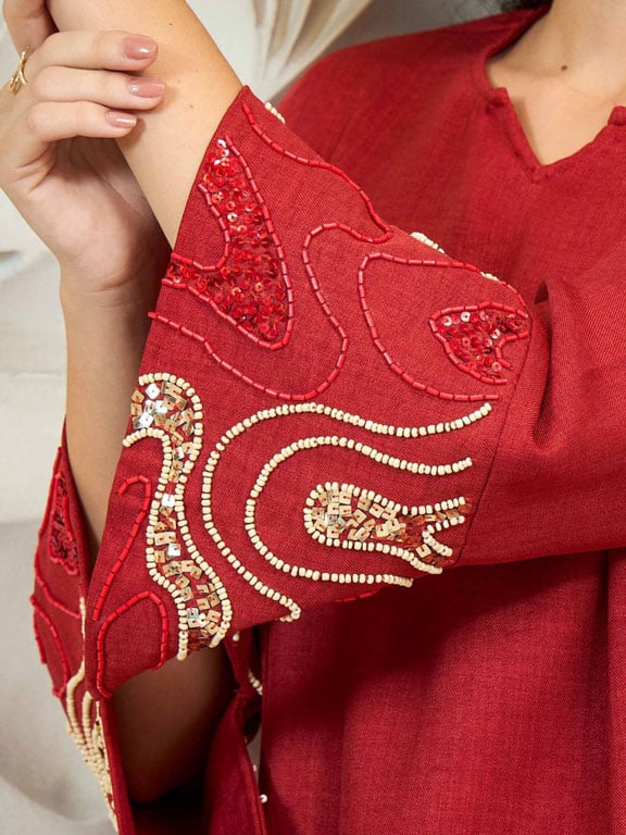 Rust Embroidered Tunic with Trousers Co-Ords