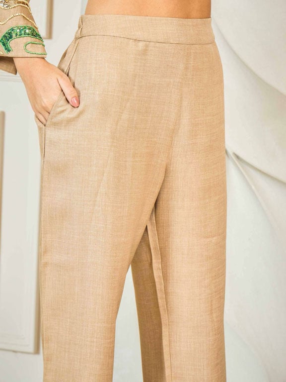 Beige Embroidered Tunic with Trousers Co-Ords