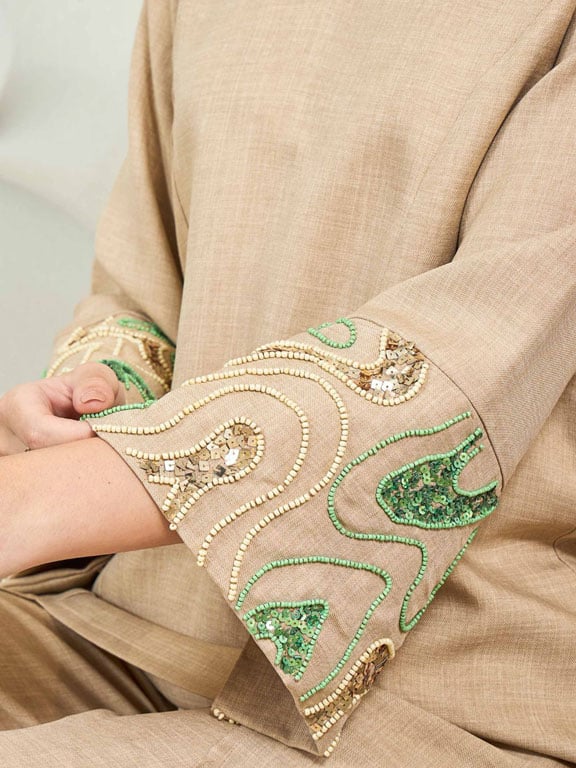 Beige Embroidered Tunic with Trousers Co-Ords