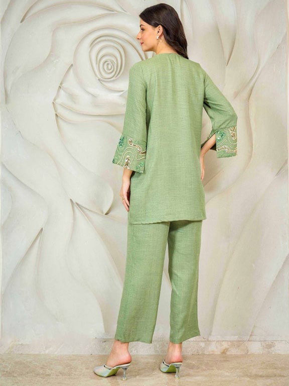 Green Embroidered Tunic with Trousers Co-Ords