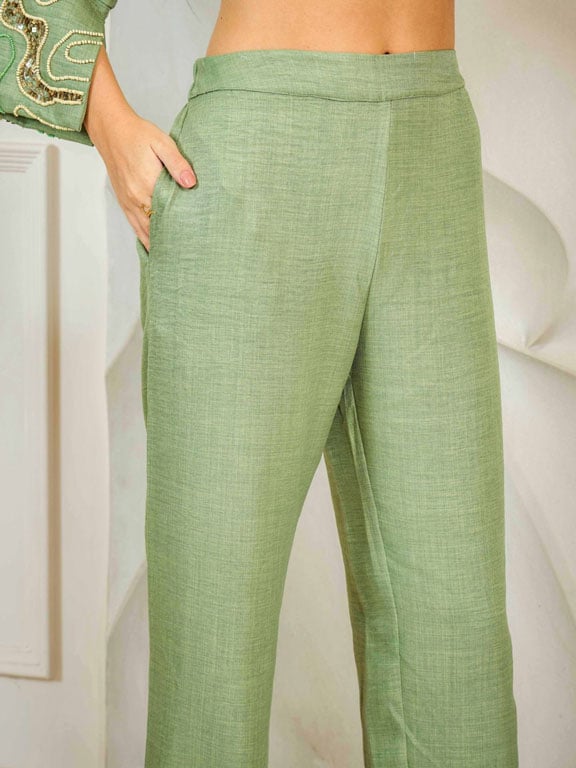 Green Embroidered Tunic with Trousers Co-Ords