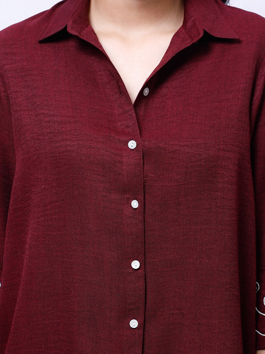 Maroon Embellished Shirt with Trousers Co-Ords