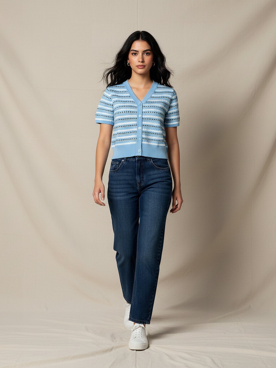 Regular Fit Cardigan with Stripes