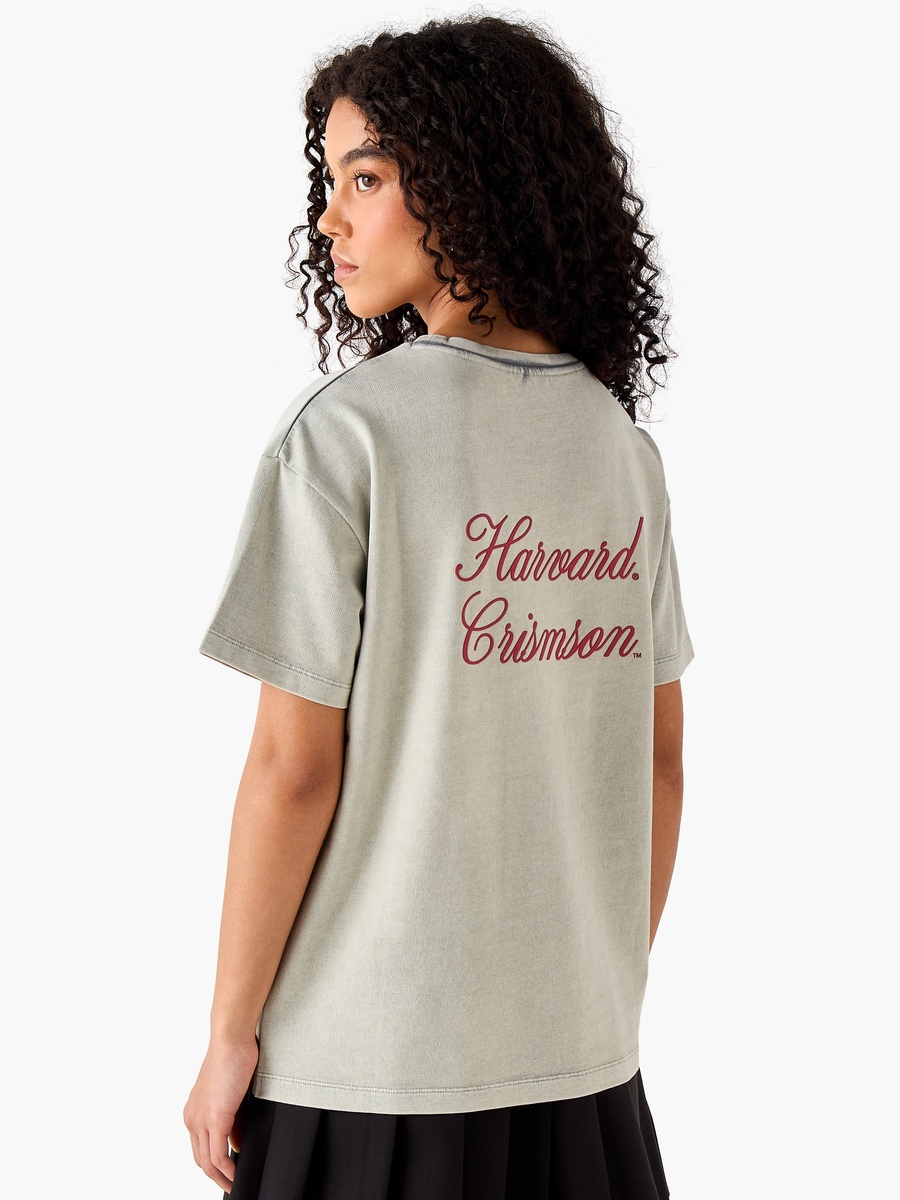 Oversized Cotton Washed T-Shirt with Harvard University Embroidery