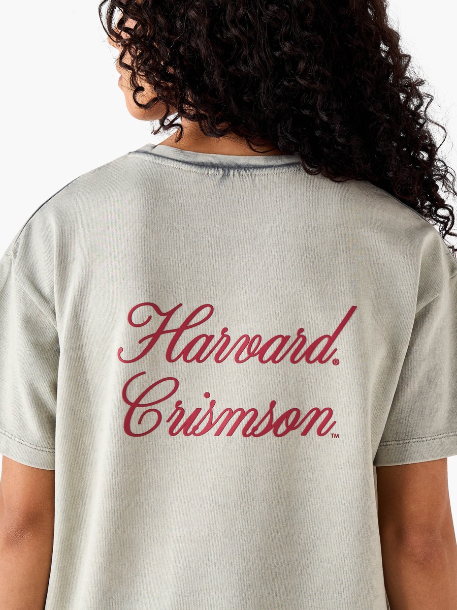 Oversized Cotton Washed T-Shirt with Harvard University Embroidery