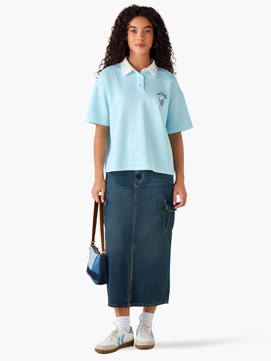 Cotton Polo T-Shirt with Smurf Print