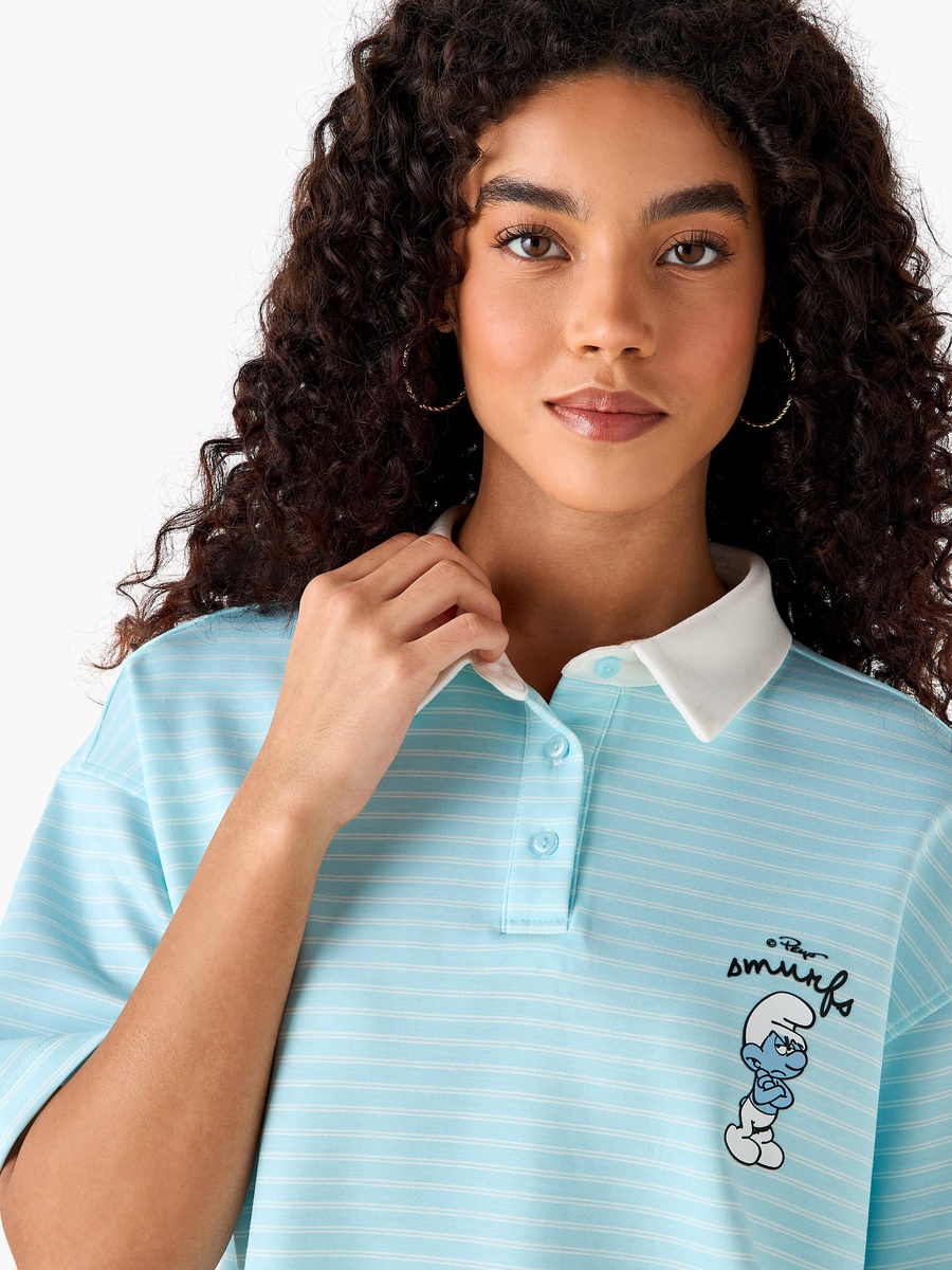 Cotton Polo T-Shirt with Smurf Print