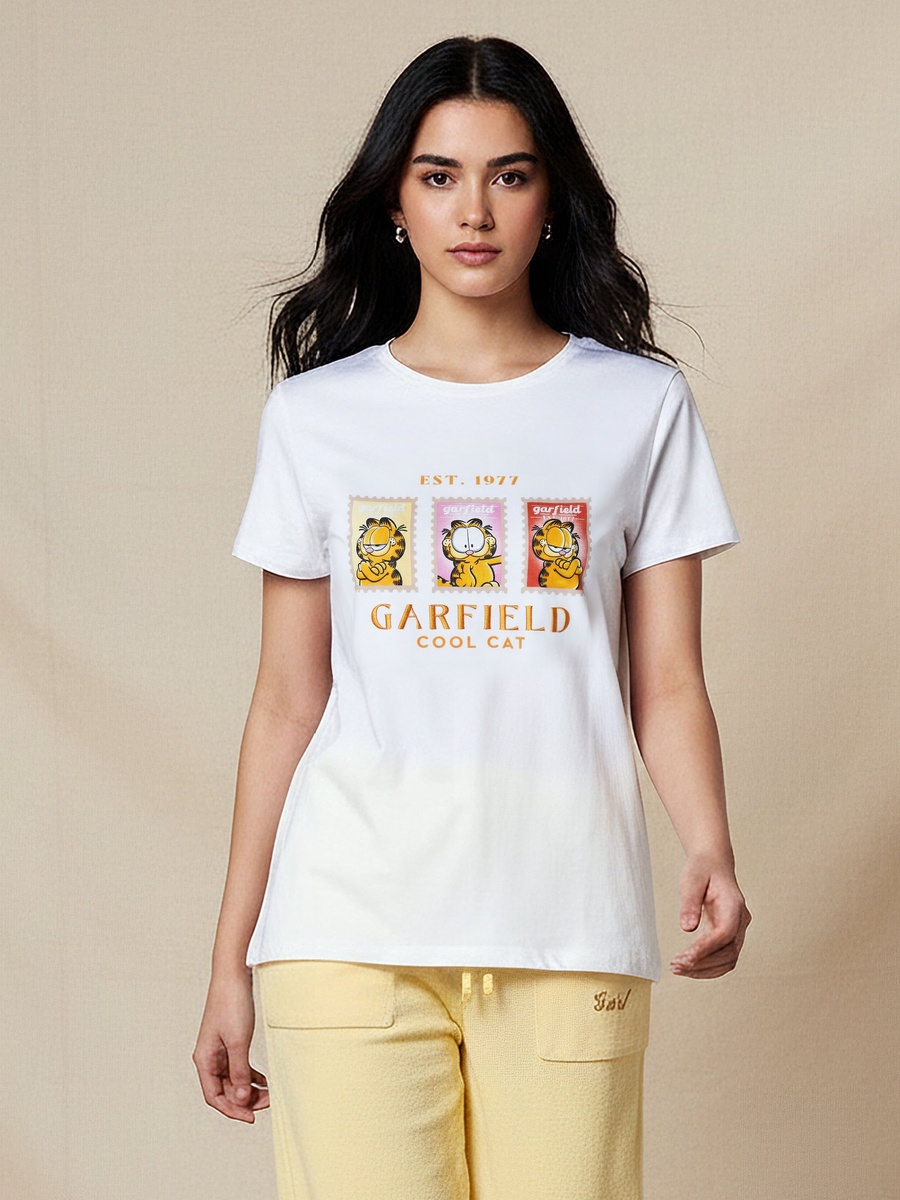 Cotton T-Shirt with Garfield Print