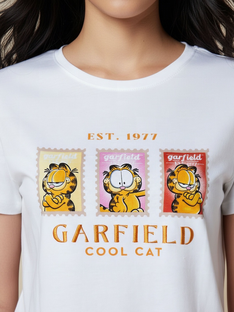 Cotton T-Shirt with Garfield Print