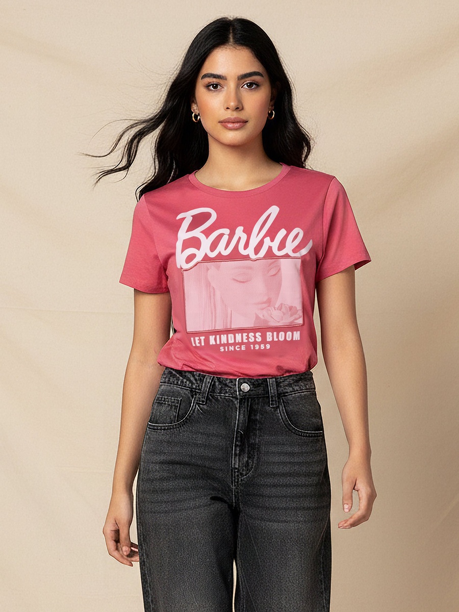 Cotton T-Shirt with Barbie Print