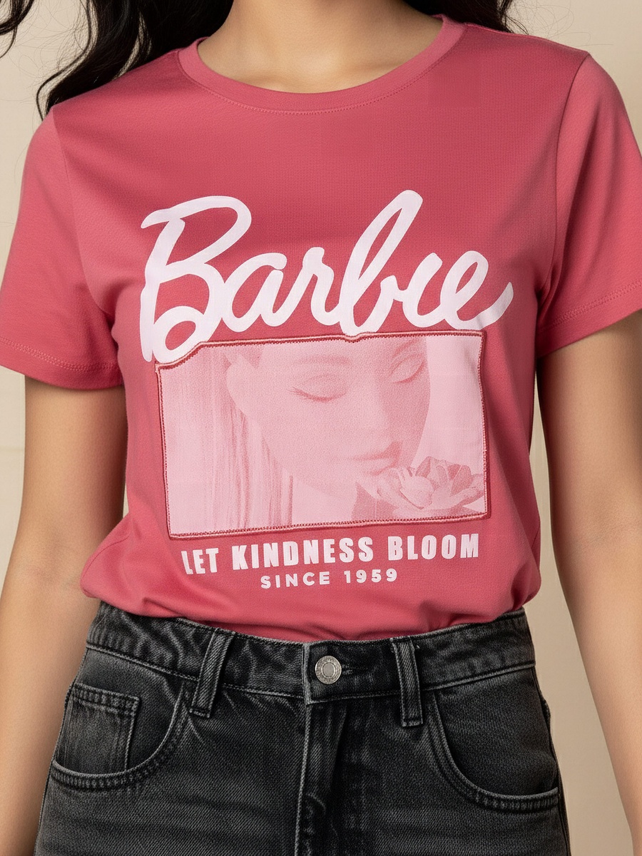 Cotton T-Shirt with Barbie Print