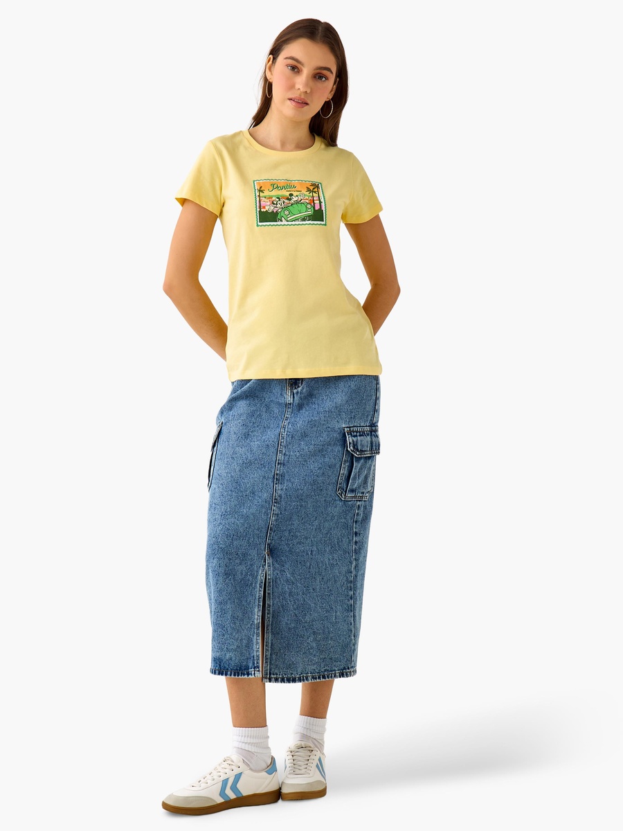 Regular Fit Cotton T-Shirt with Mickey and Minnie Mouse Print