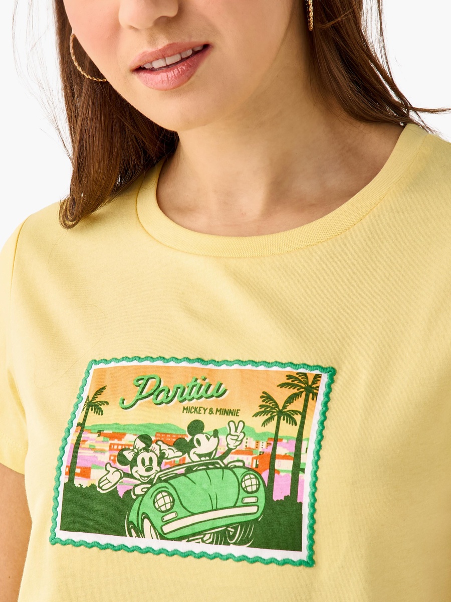 Regular Fit Cotton T-Shirt with Mickey and Minnie Mouse Print