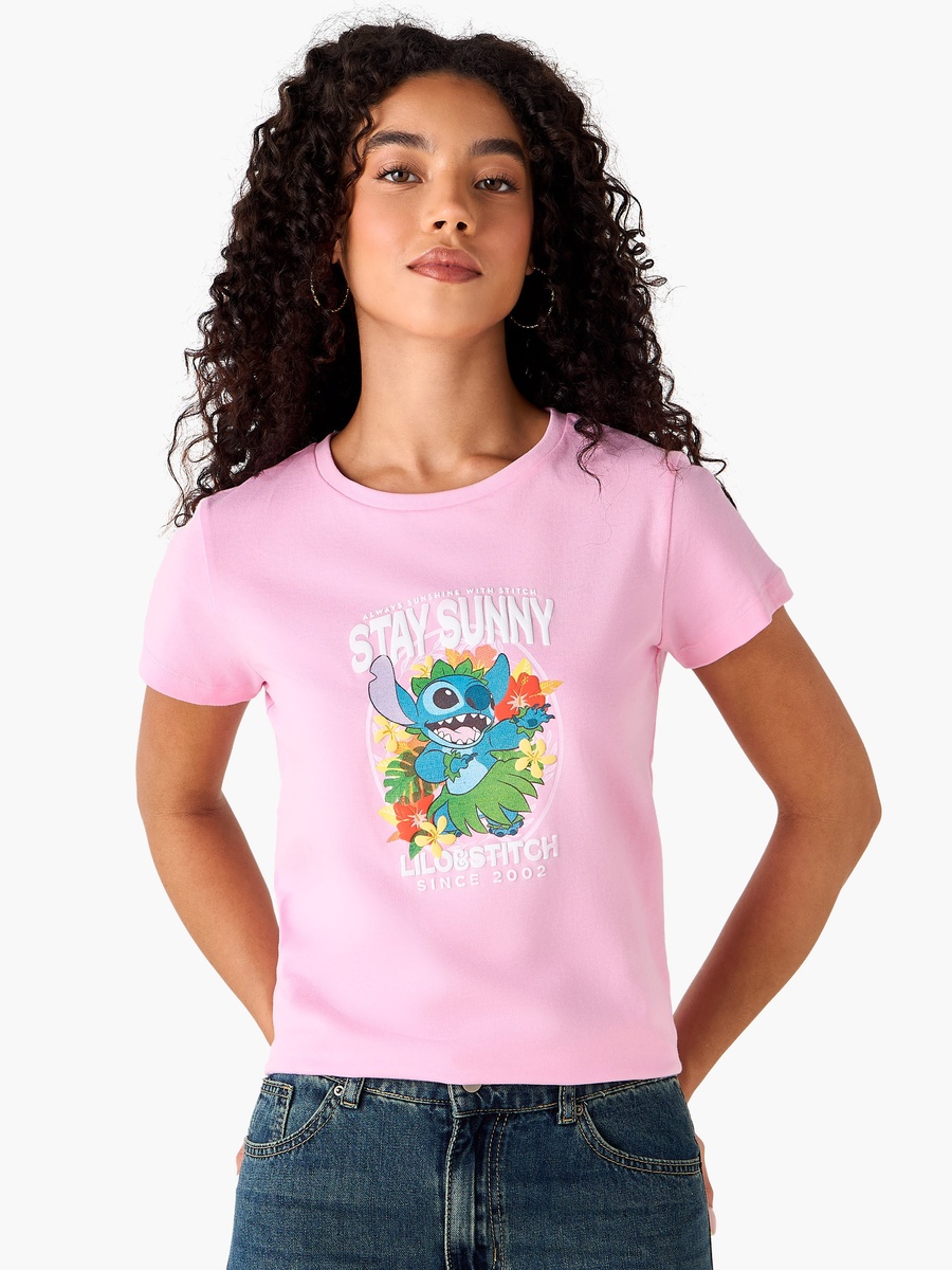 Regular Fit Cotton T-Shirt with Stitch Print