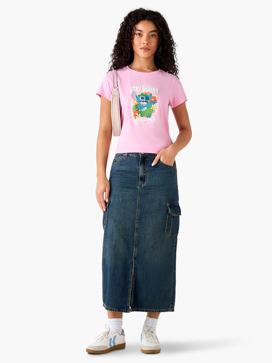 Regular Fit Cotton T-Shirt with Stitch Print