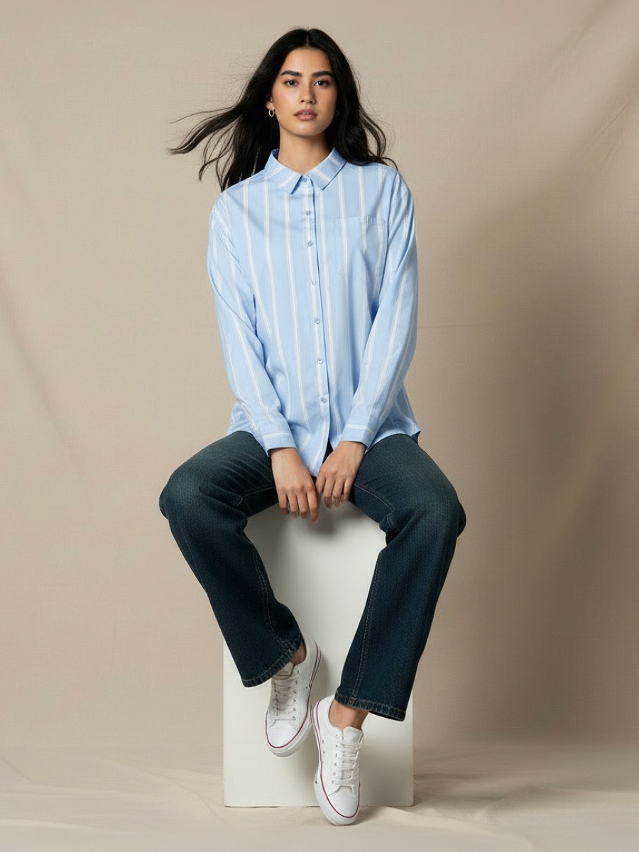 Oversized Cotton Shirt with Stripes