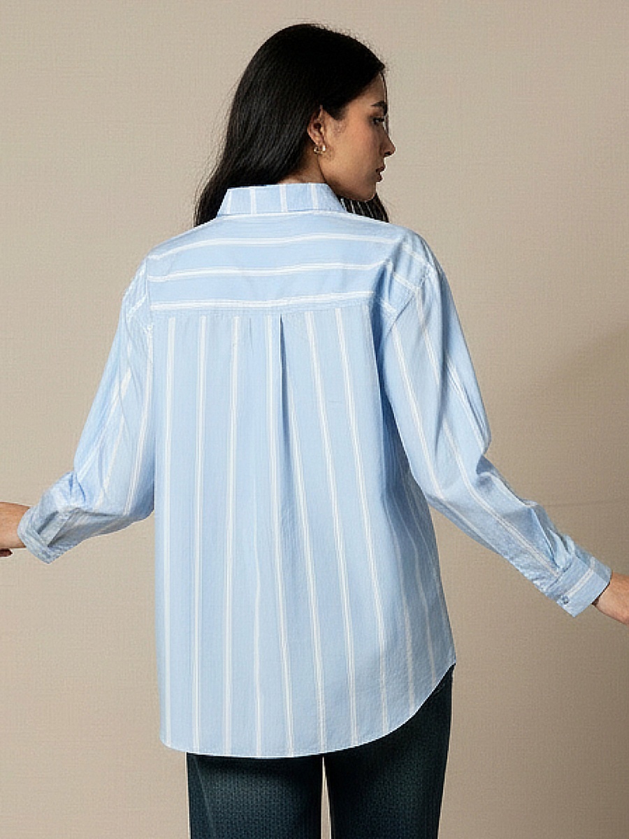 Oversized Cotton Shirt with Stripes