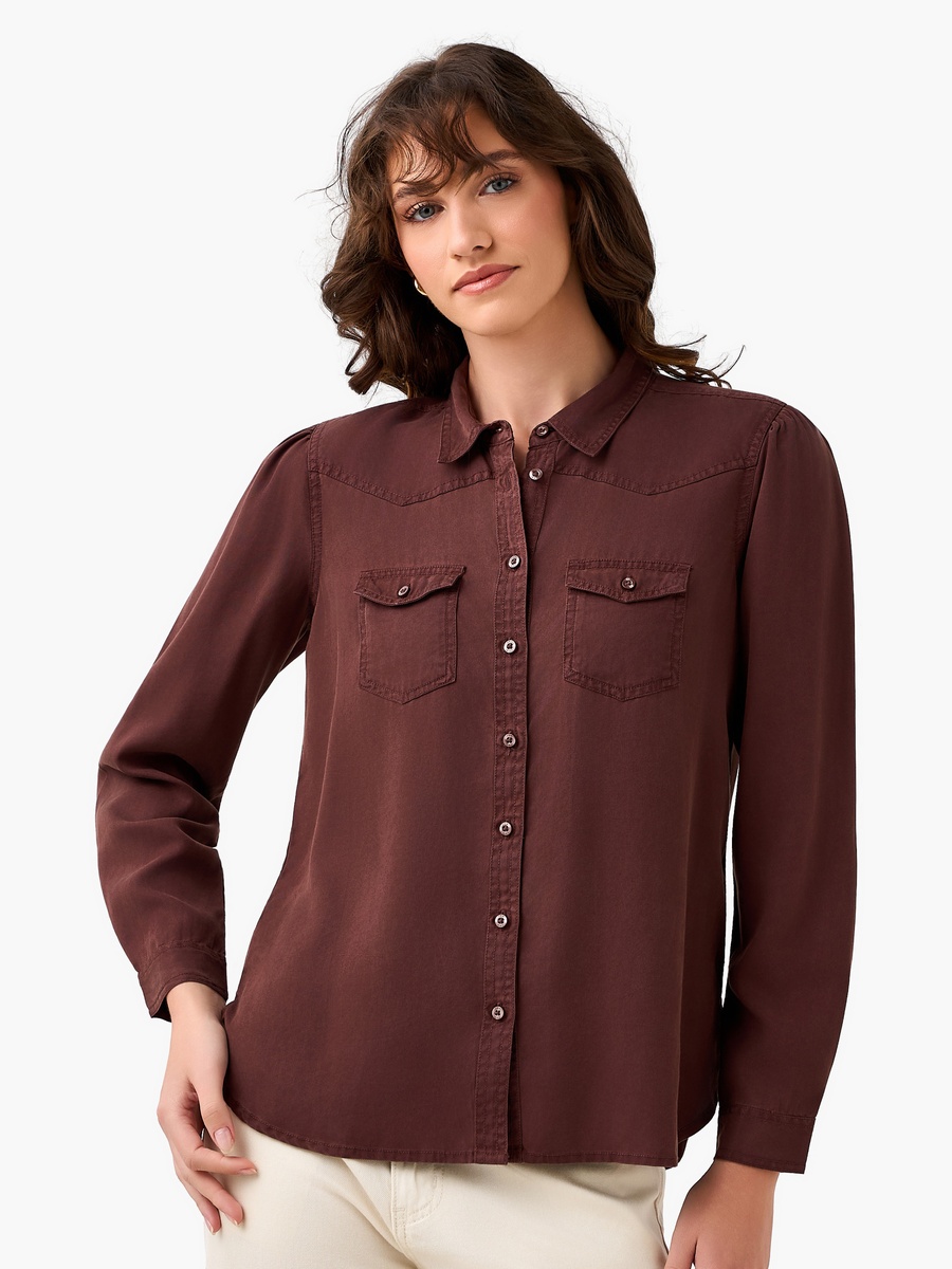 Regular Fit Lyocell Denim Shirt with Pockets