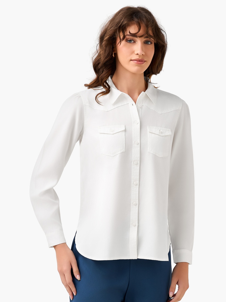 Regular Fit Lyocell Denim Shirt with Pockets