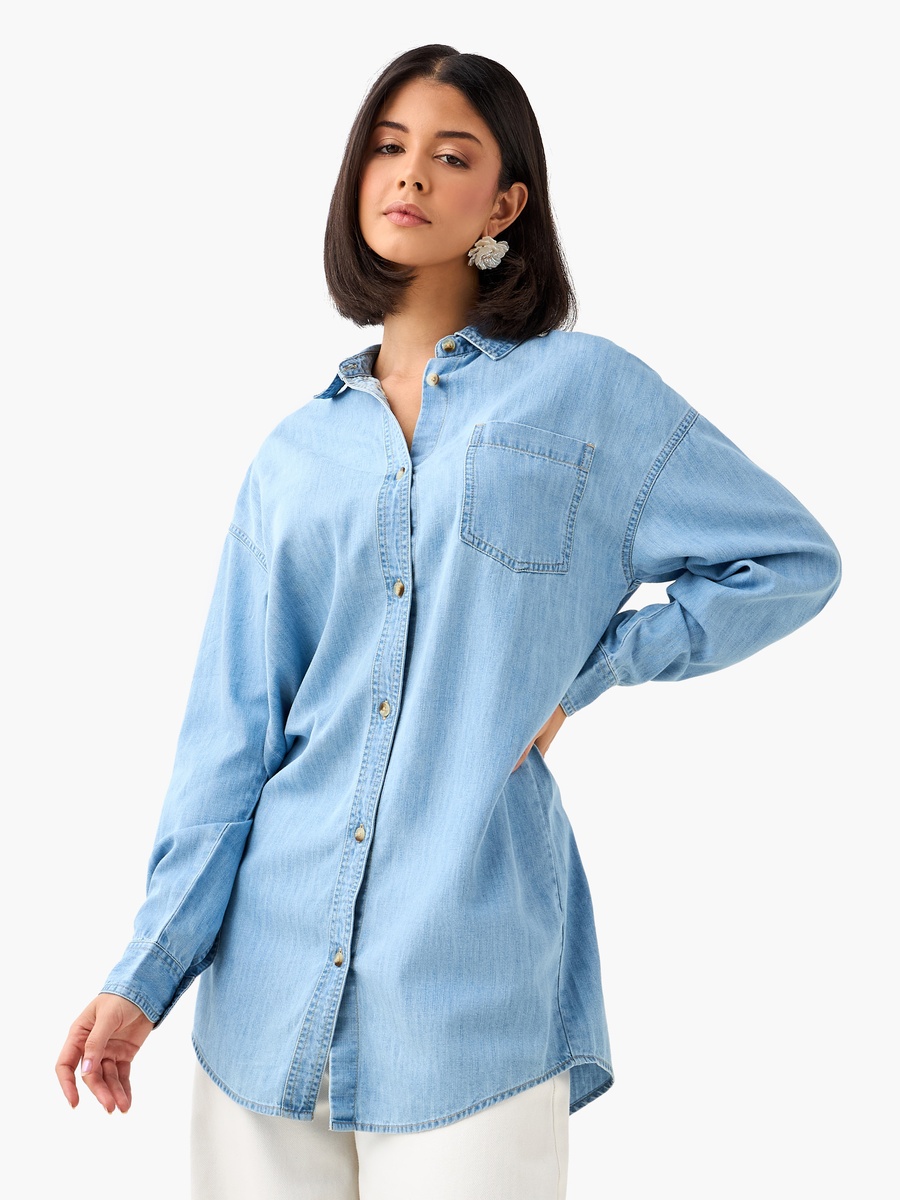 Longline Shirt with Chest Pocket