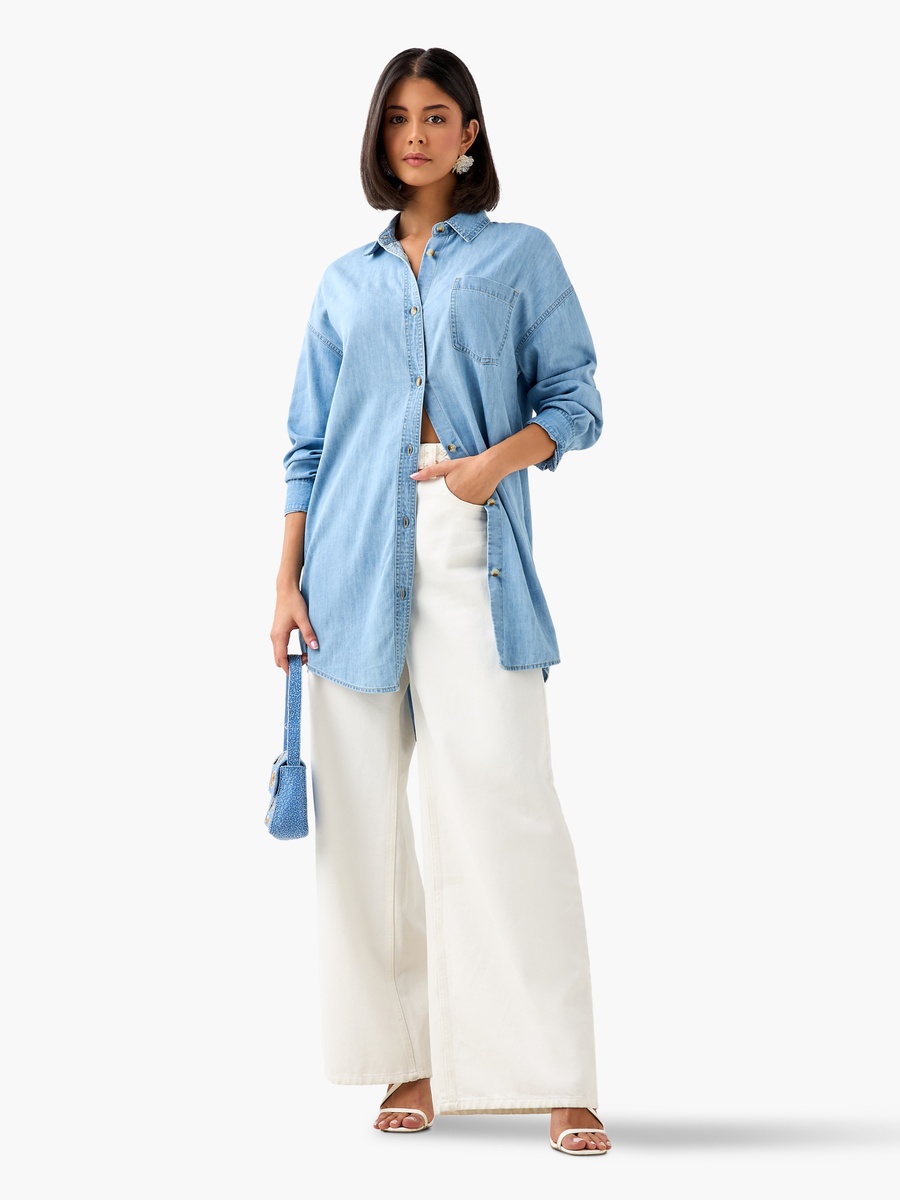 Longline Shirt with Chest Pocket