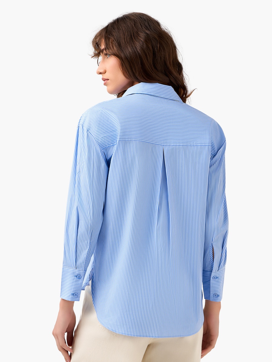 Regular Fit Poplin High Low Shirt with Stripes