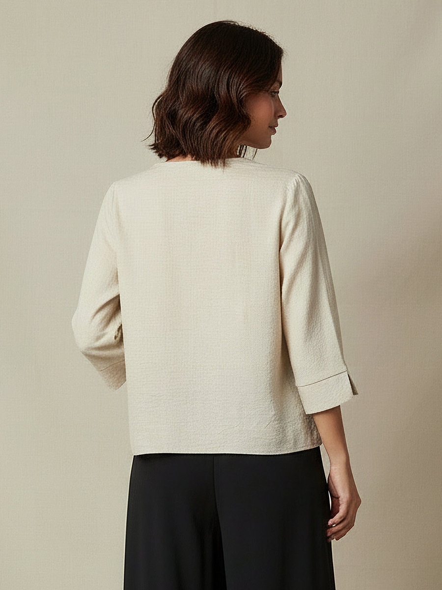 Button Applique Top with V Neck