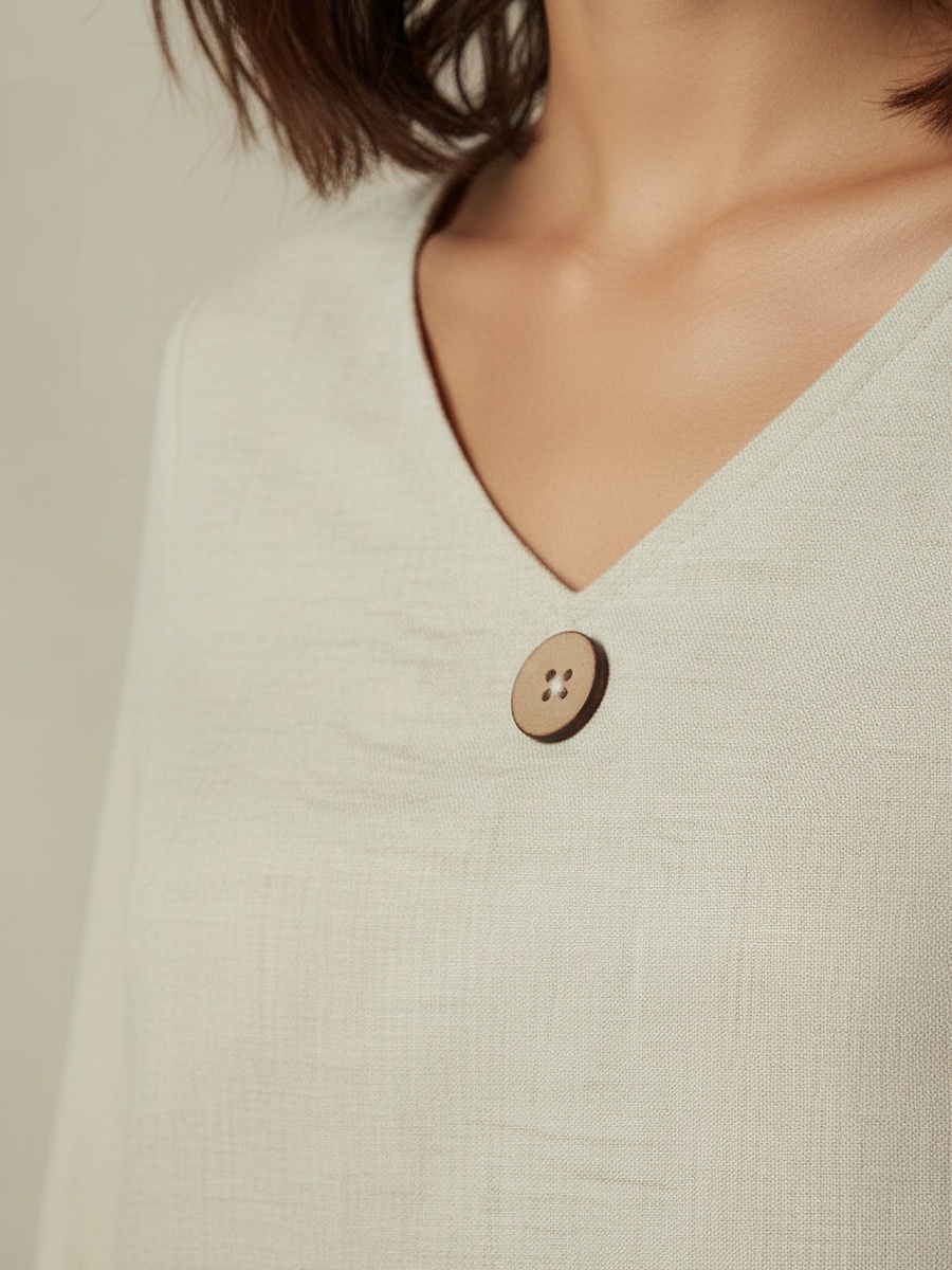 Button Applique Top with V Neck