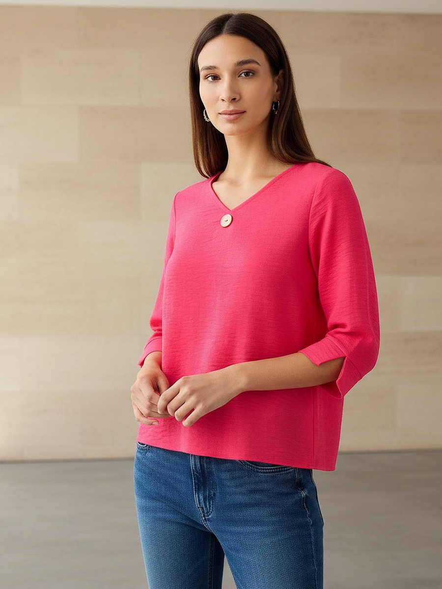 Button Applique Top with V Neck