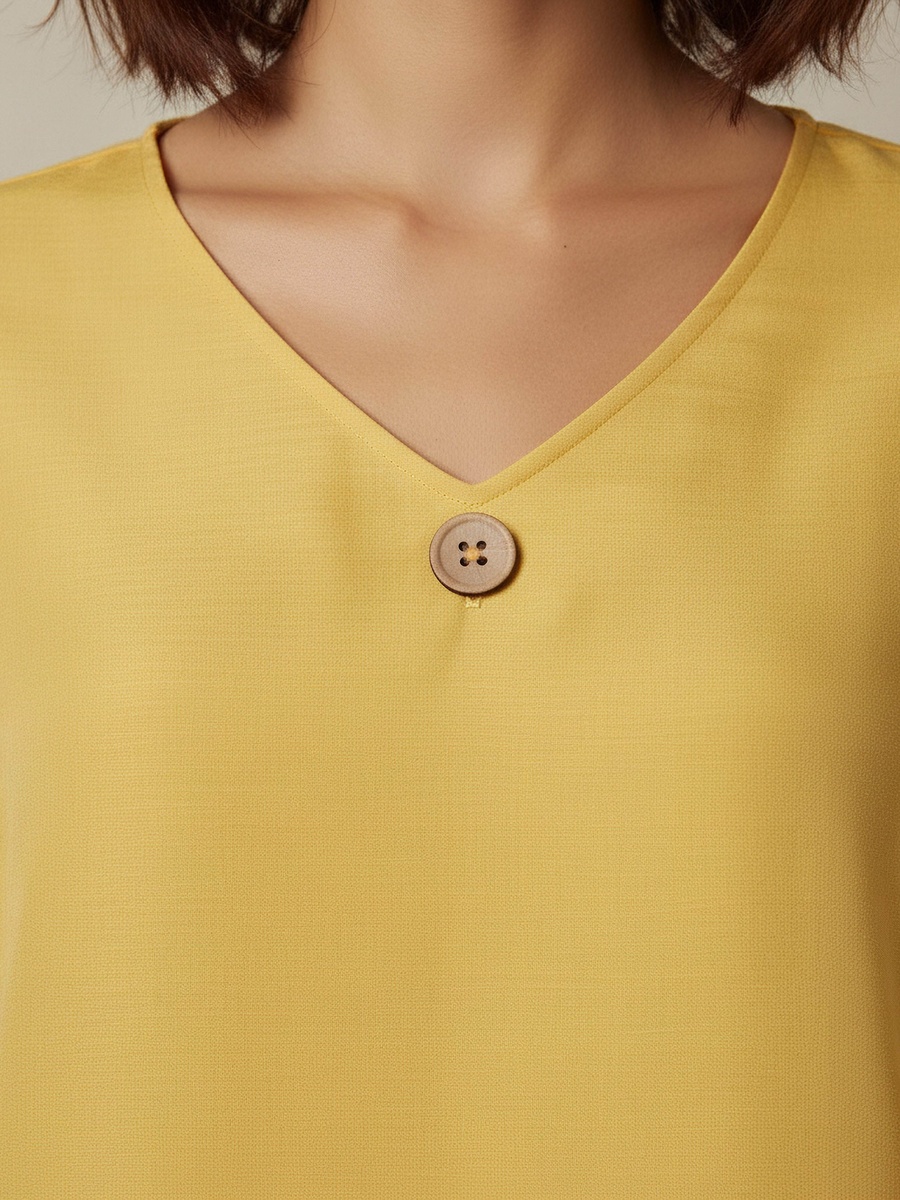Button Applique Top with V Neck