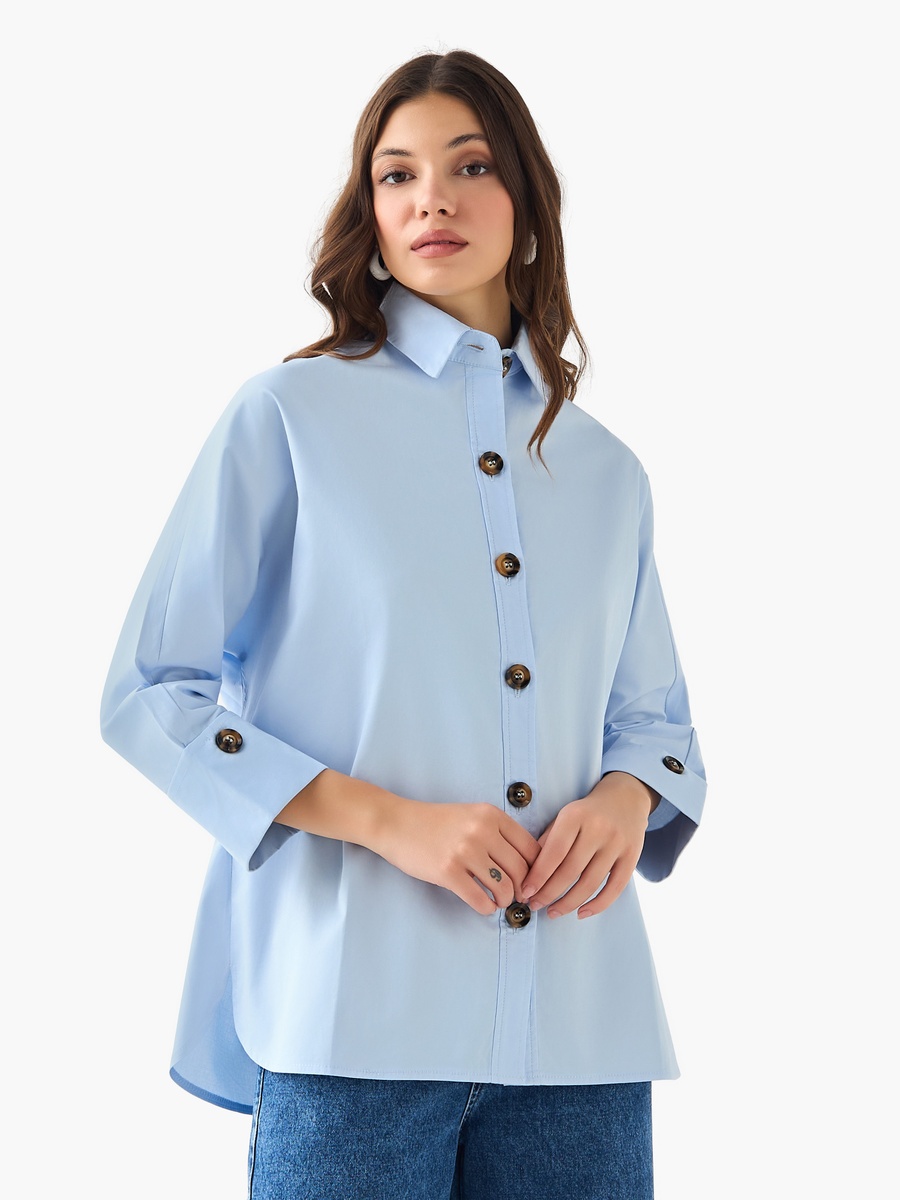 Cotton Oversized Shirt with 3/4 Sleeves