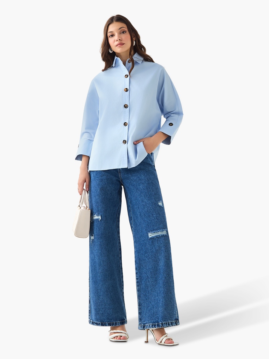 Cotton Oversized Shirt with 3/4 Sleeves