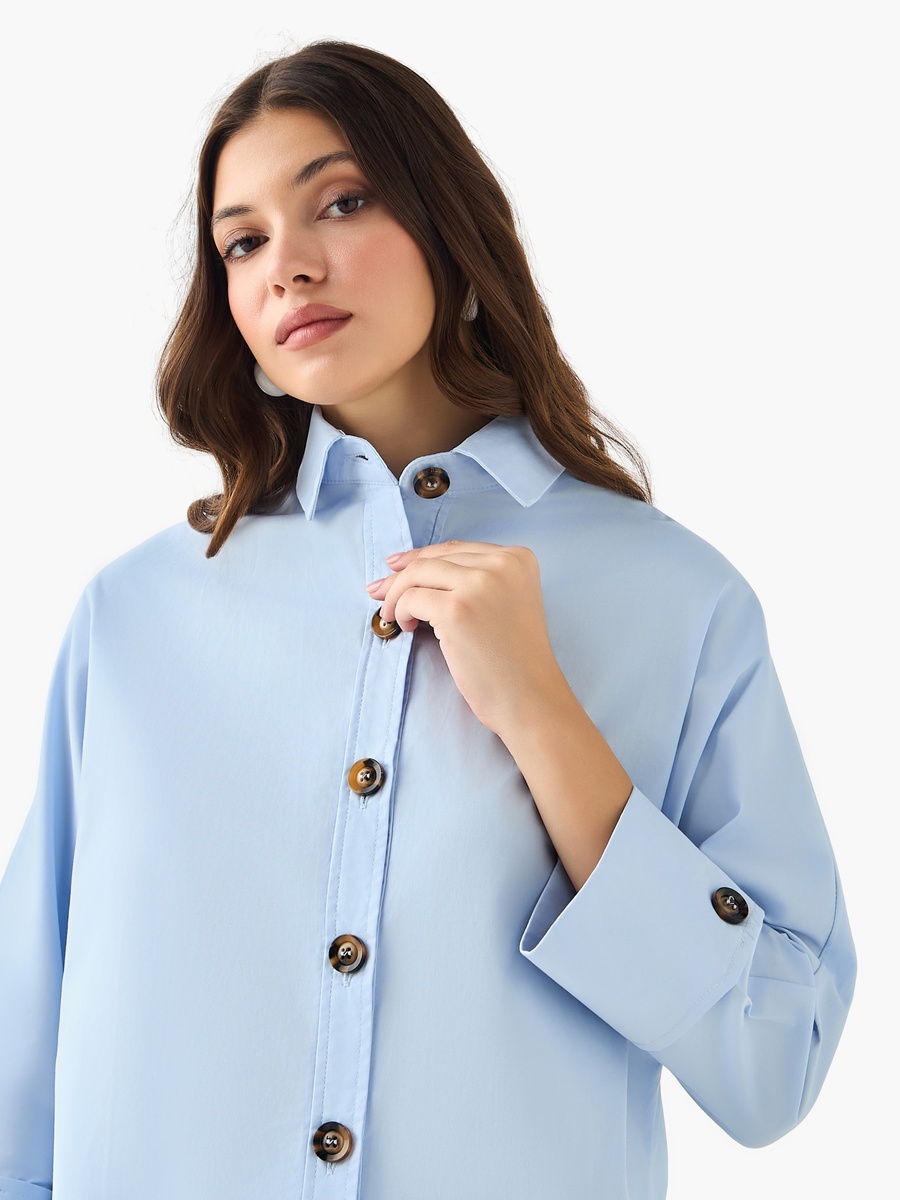 Cotton Oversized Shirt with 3/4 Sleeves