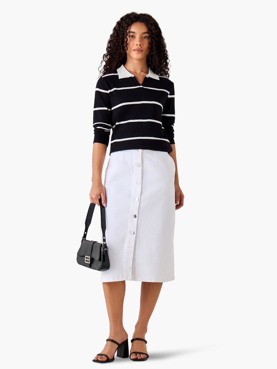 Regular Fit Striped Collared Tricot Sweater
