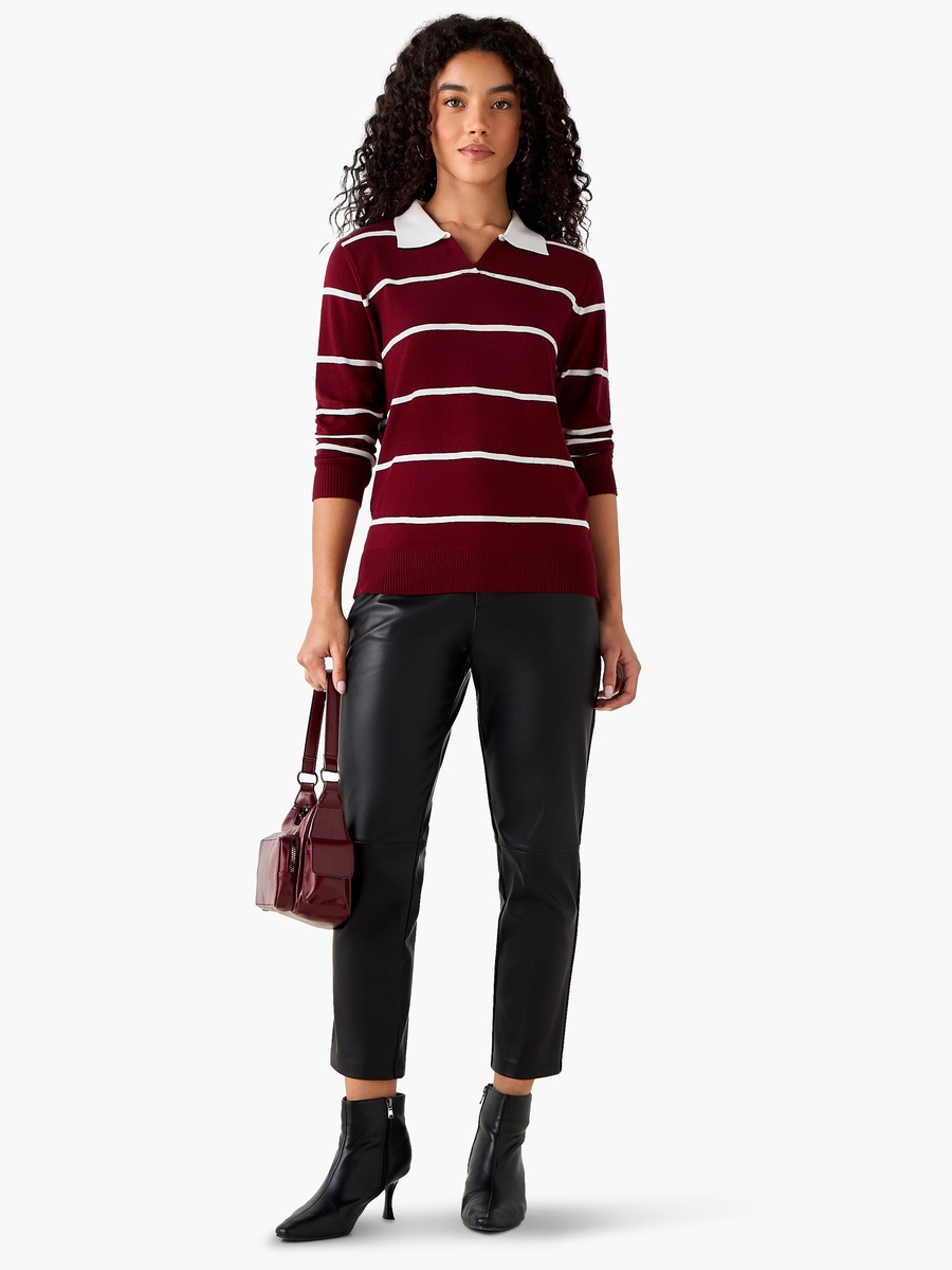 Regular Fit Striped Collared Tricot Sweater