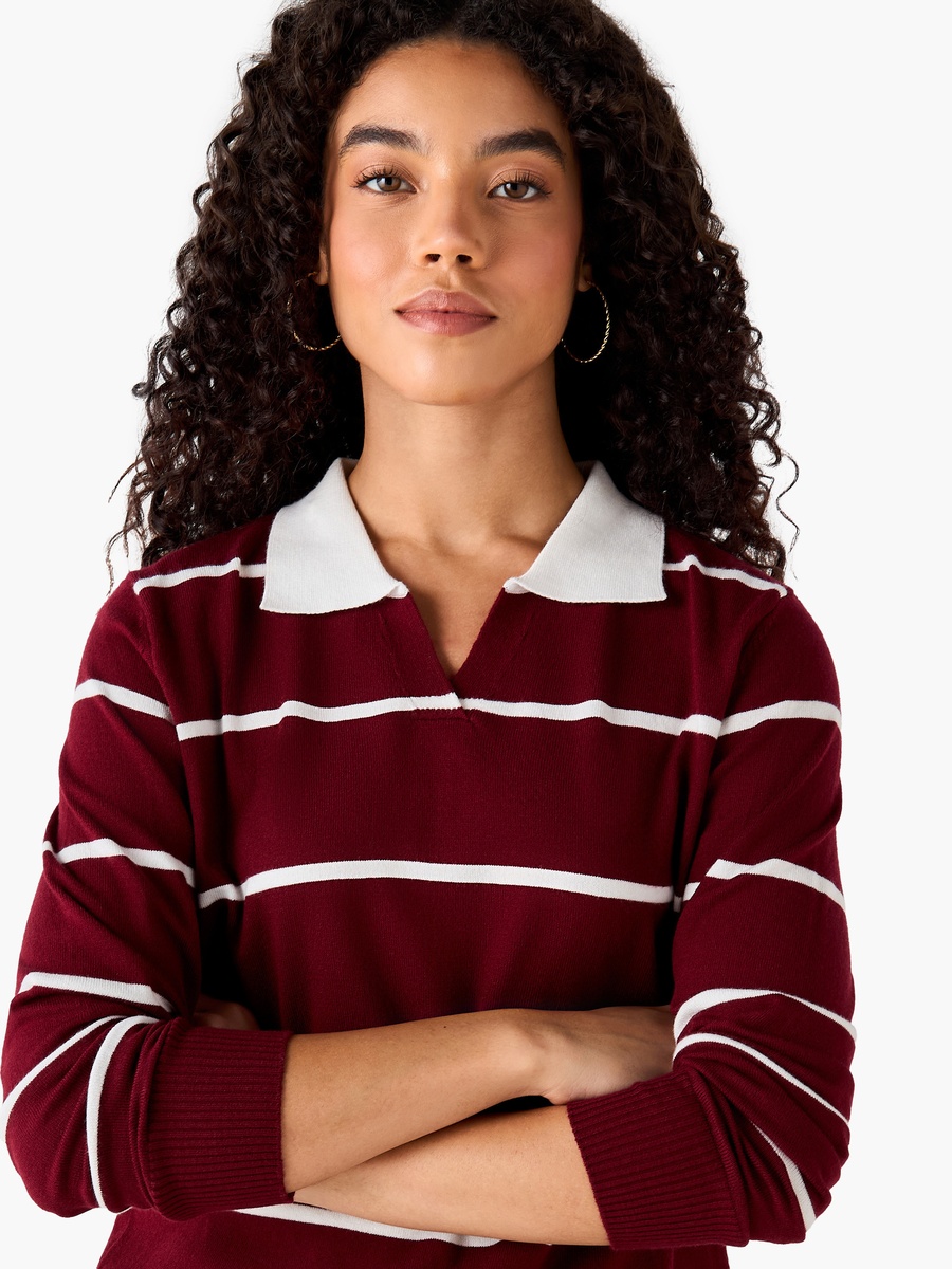 Regular Fit Striped Collared Tricot Sweater