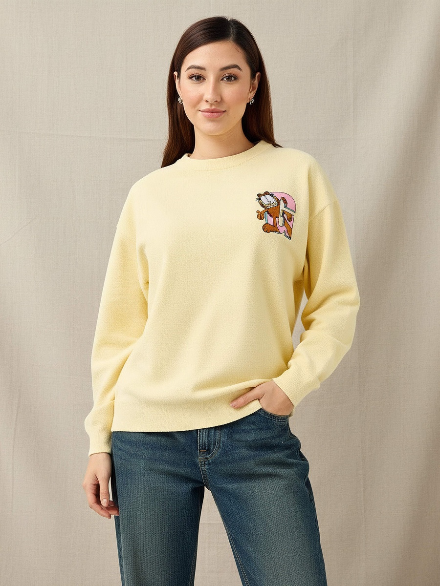 Crew Neck Sweater with Garfield Embroidery