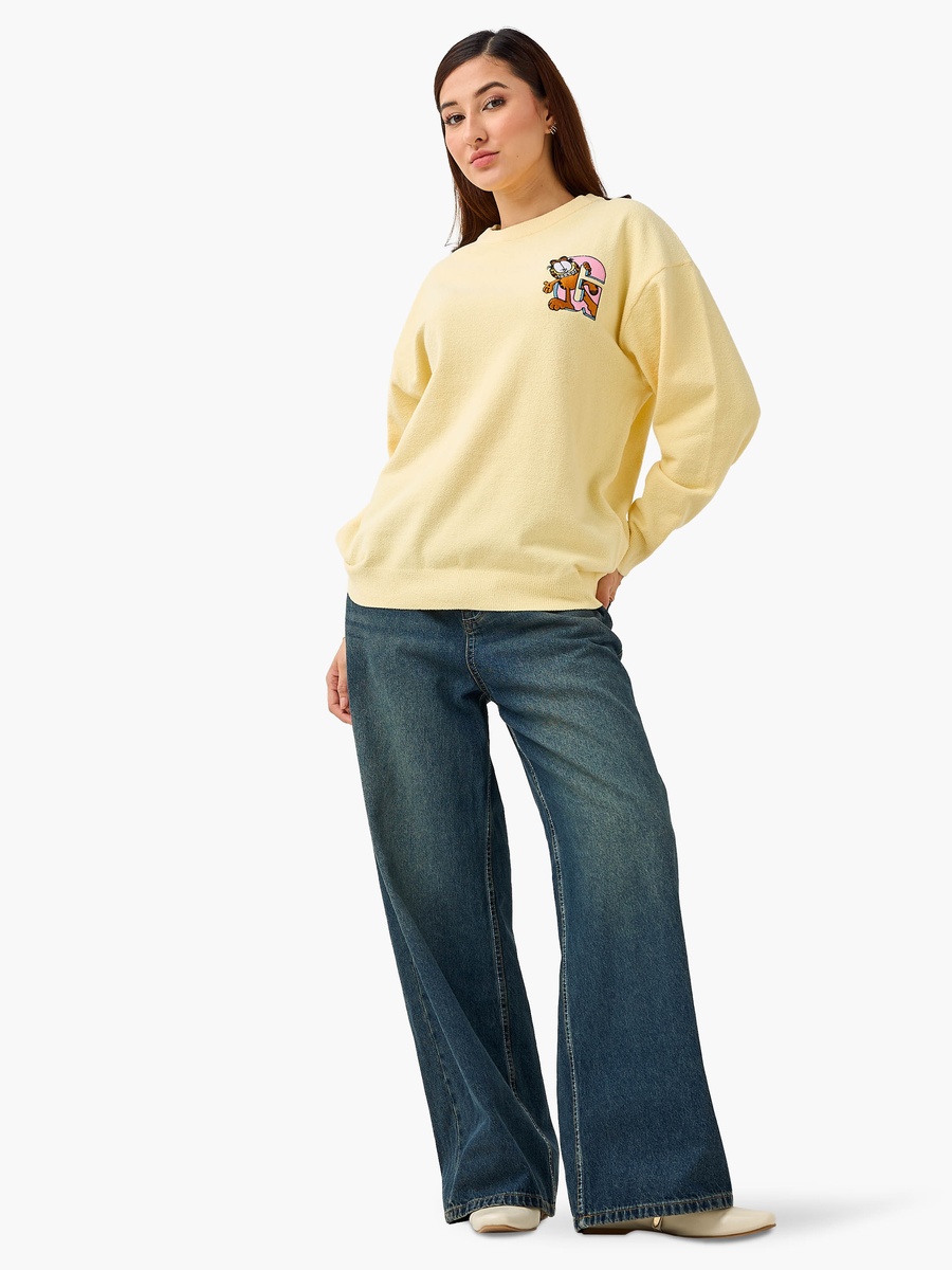 Crew Neck Sweater with Garfield Embroidery