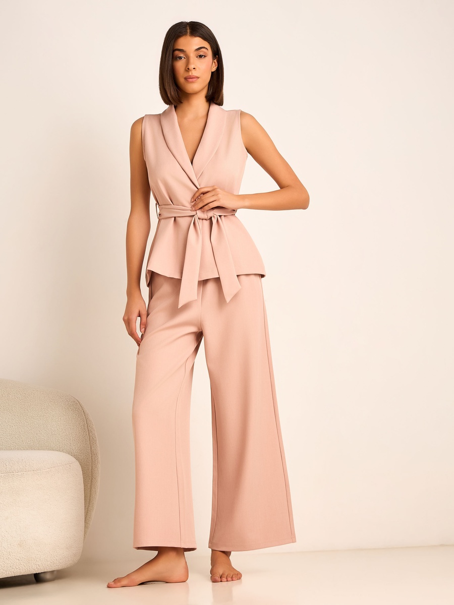 Co-Ord Set with Wrap Top and Wide Leg Pants