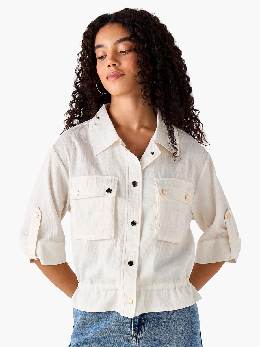 Regular Fit Shacket with Roll-Up Sleeves