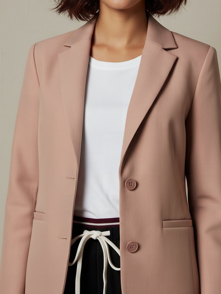 Regular Fit Twill Blazer with Button Closure