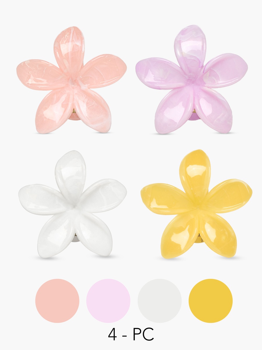 Pack of 4 Tropical Flower Shaped Hair Clamps