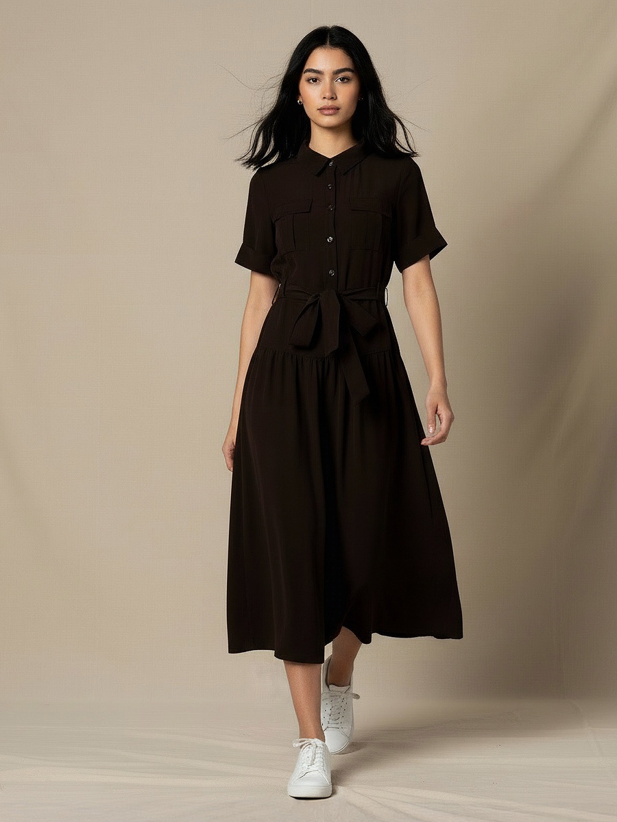 Shirt Midi Dress with Belt