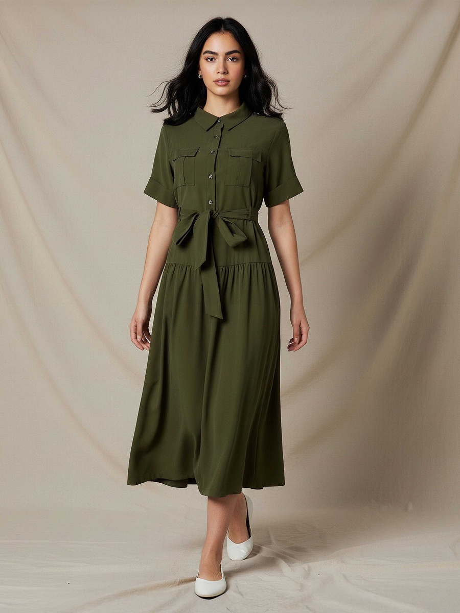 Shirt Midi Dress with Belt